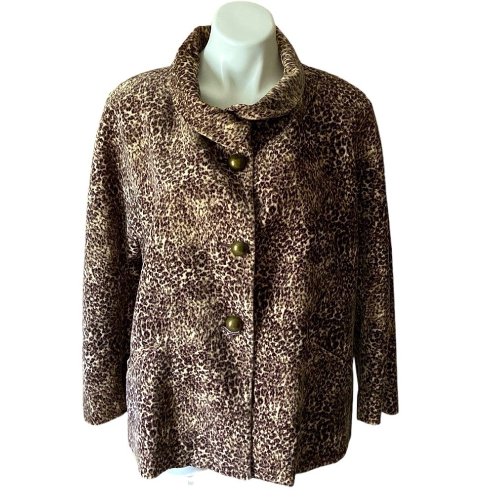 Talbots Women’s Classic Leopard 100% Cotton Pea Coat Jacket Career Plus Size 16